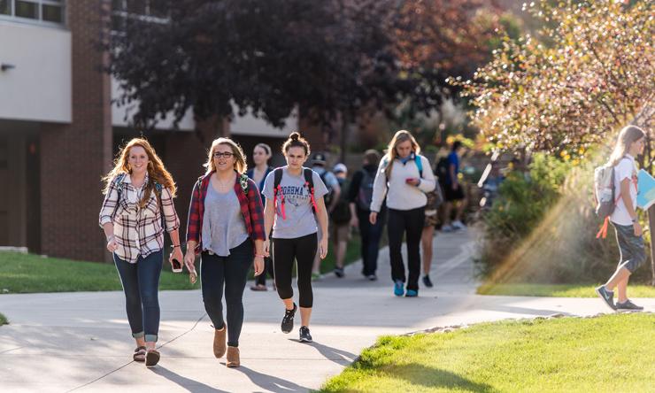 students on campus walking